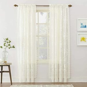 No. 918 24518 Alison Floral Lace Sheer Rod Pocket Curtain Panel, 58" x 84" Ivory